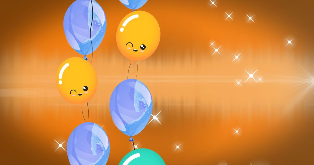 Colorful Balloons with Stars Over Vibrant Orange Background