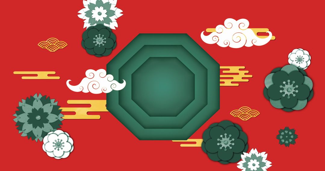 Chinese Pattern with Flowers and Clouds on Red - Free Images, Stock Photos and Pictures on Pikwizard.com