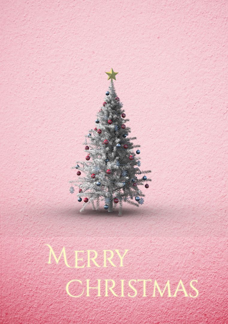 Elegant Christmas Tree with Festive Decorations on Pink Background