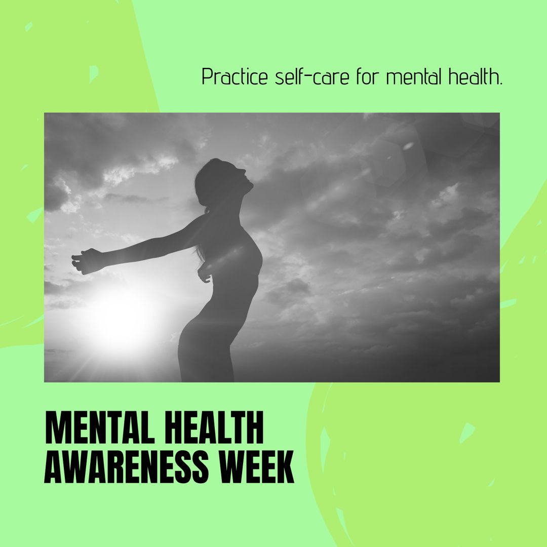 Silhouette Woman Practicing Self-Care for Mental Health Awareness