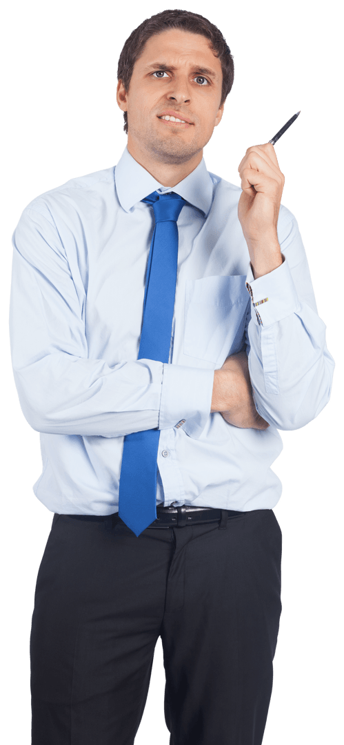 Confident Businessman Holding Pen with Transparent Background