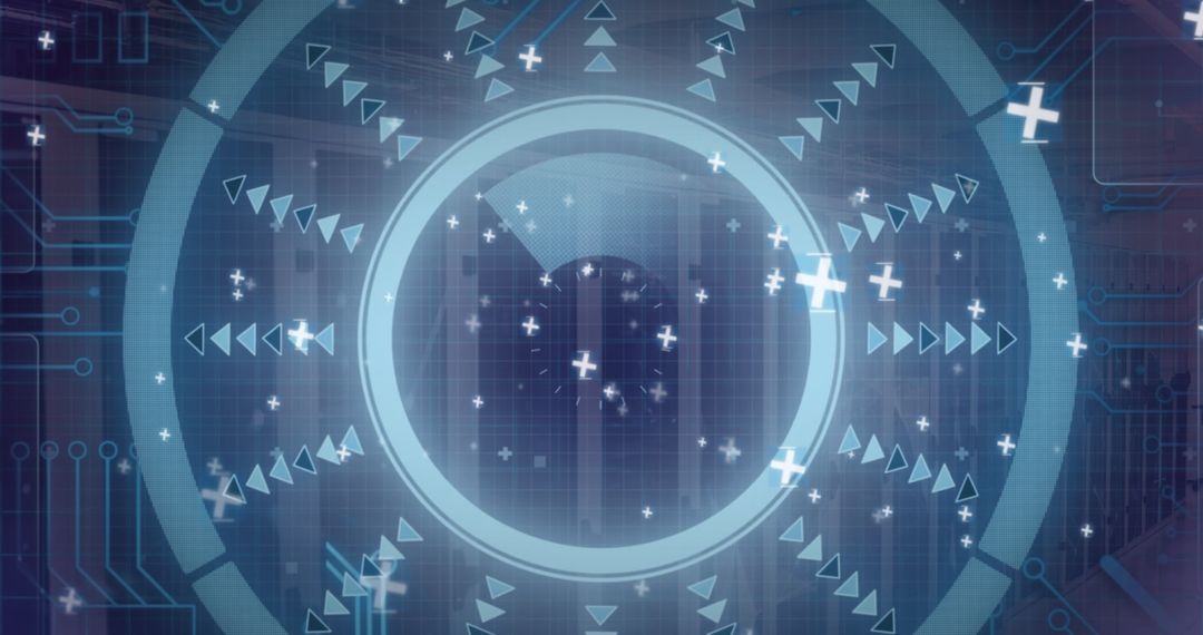 Futuristic Digital Interface Overlaying Server Room in Operation