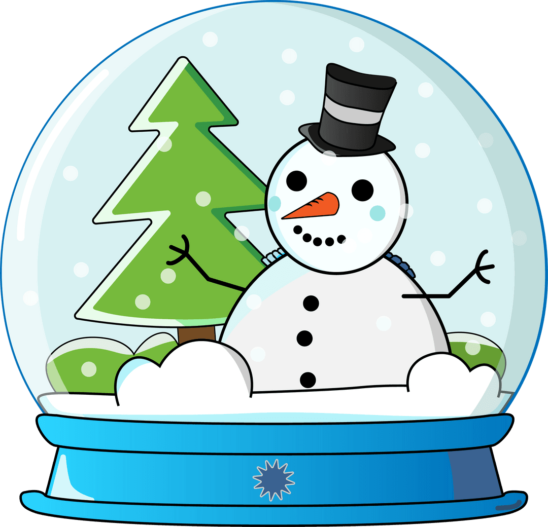 Transparent winter snow globe featuring snowman and pine tree