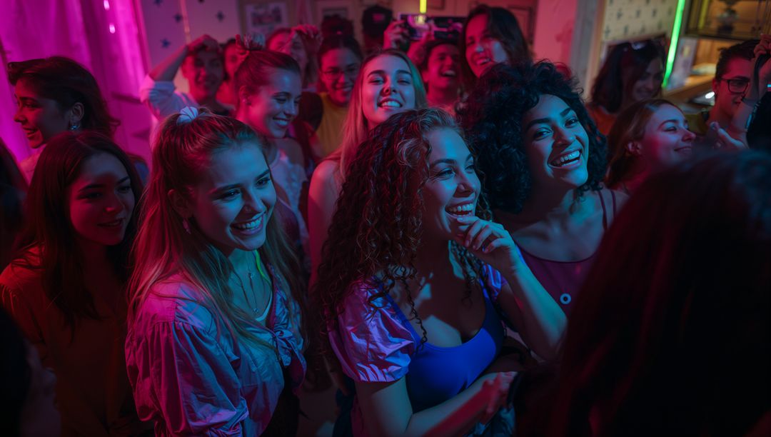 Joyful Crowd Enjoying Party Night with Vibrant Lights
