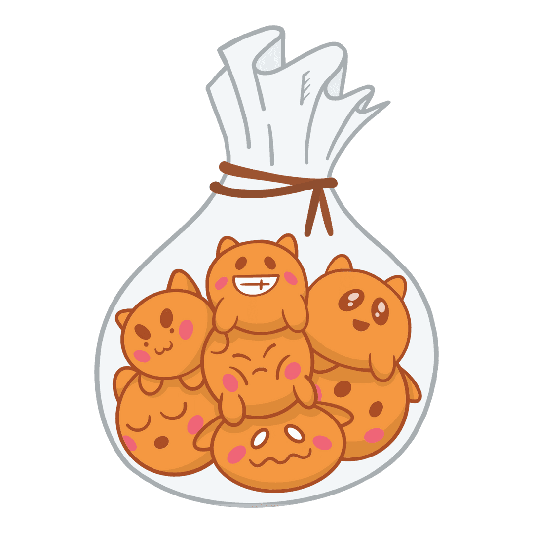 Transparent candy bag with adorable cat cookies illustration