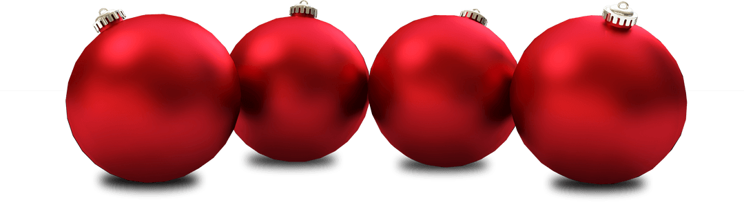 Row of Four Red Christmas Baubles On Transparent Background