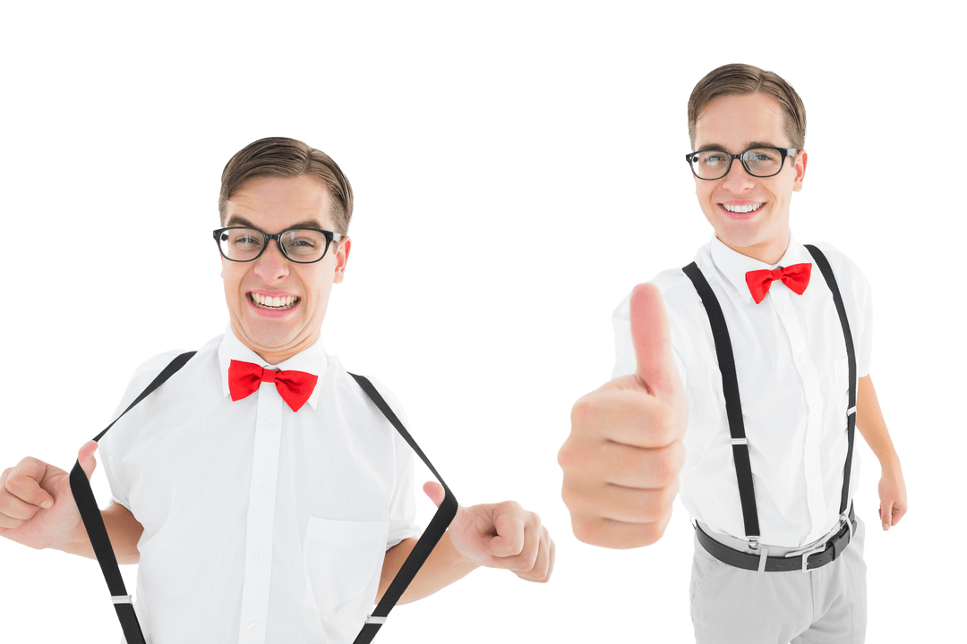 Cheerful Men in Bowties on Transparent Background