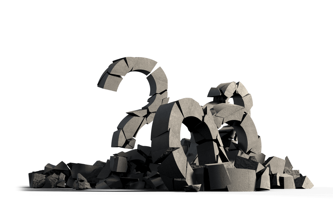 Shattered Concrete Numerals on Transparent Background