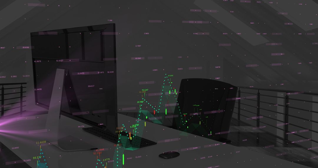 Empty Office with Stock Market Data Projections