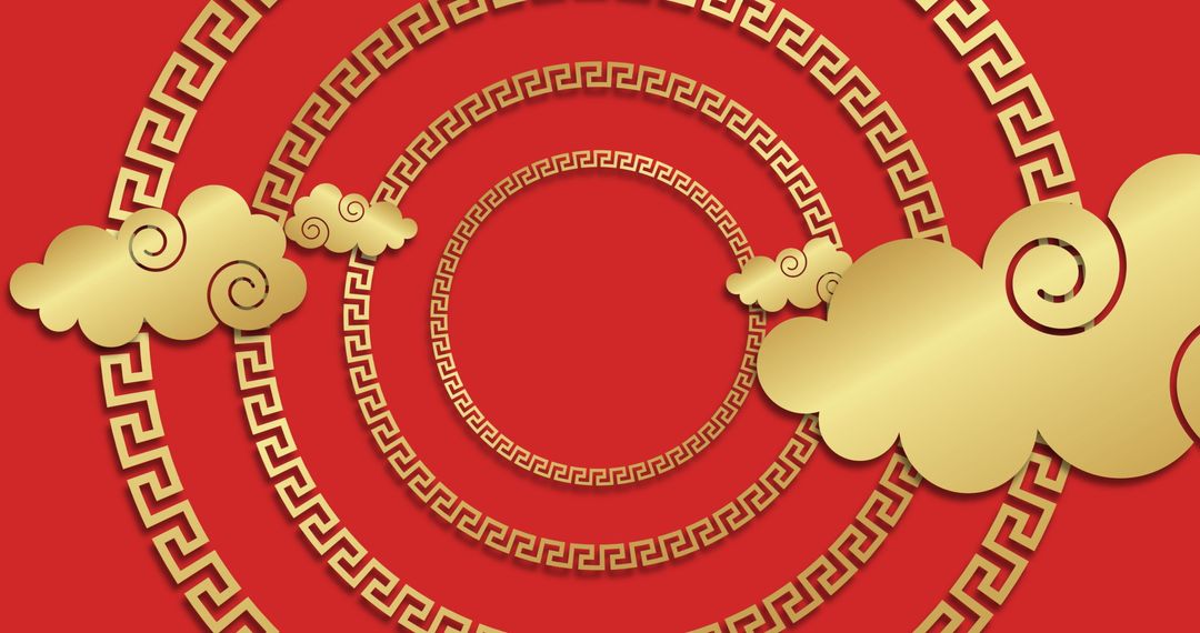 Traditional Chinese Festive Background with Gold Clouds and Patterns