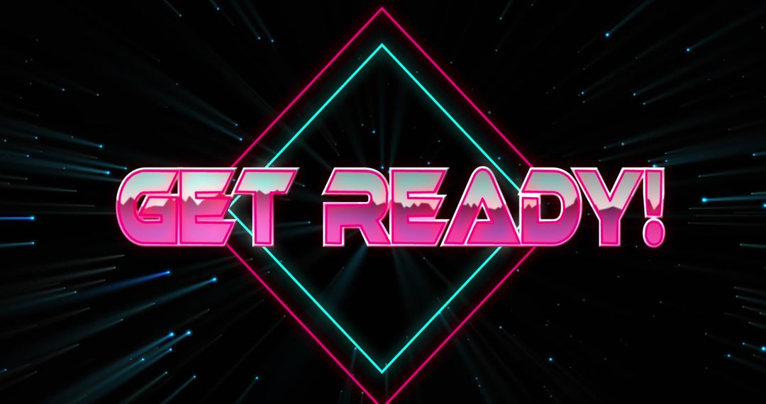 Retro Neon Get Ready Text with Digital Backdrop