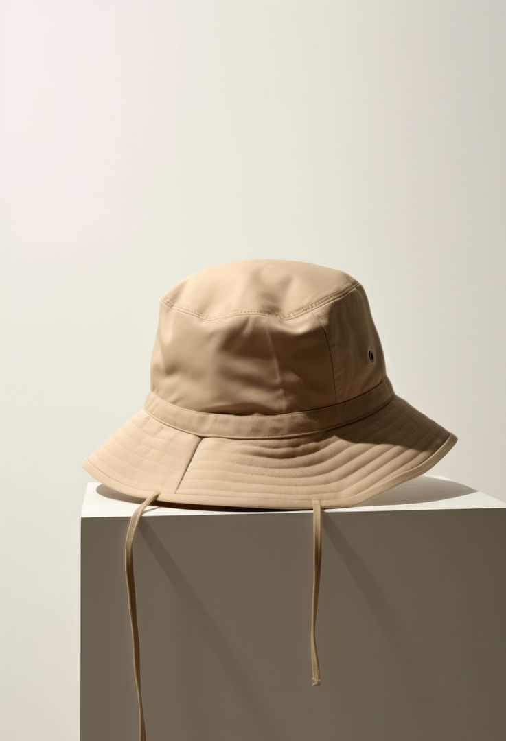 Beige bucket hat on white postument and white background, created using generative ai technology - Free Images, Stock Photos and Pictures on Pikwizard.com