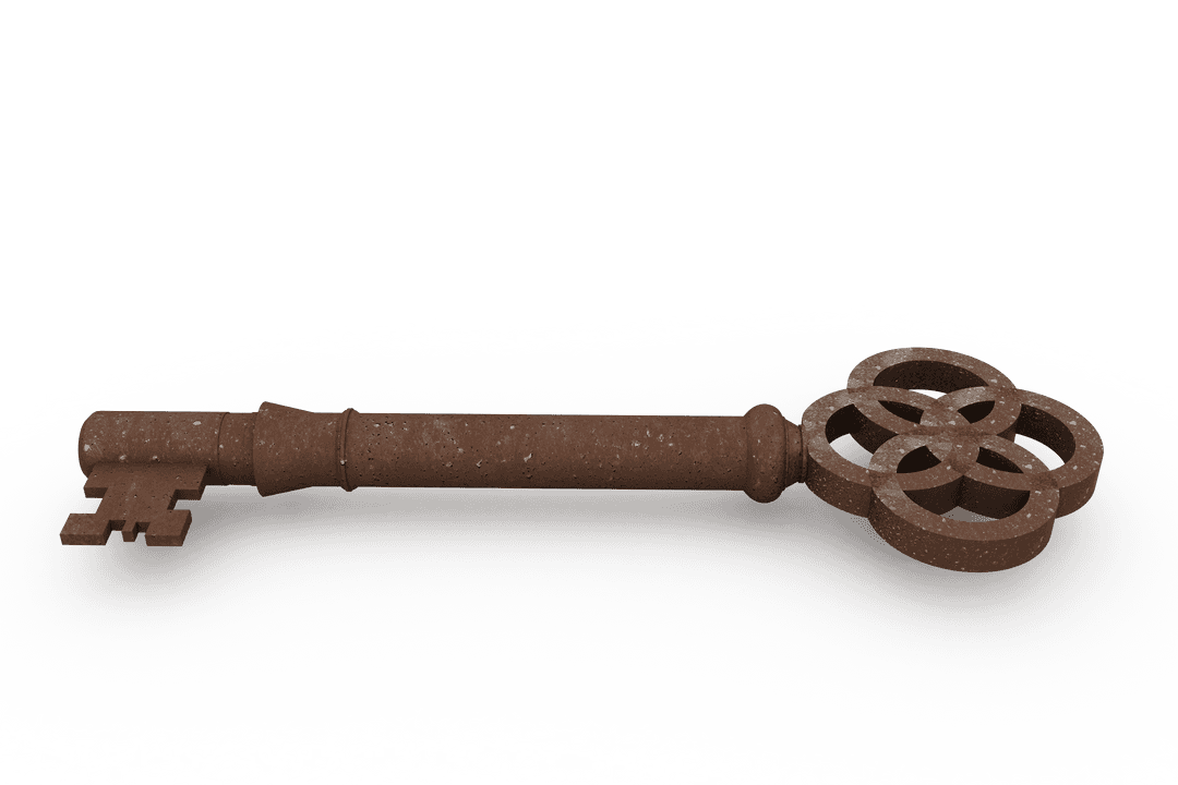 Antique Style Metal Key on Transparent Background