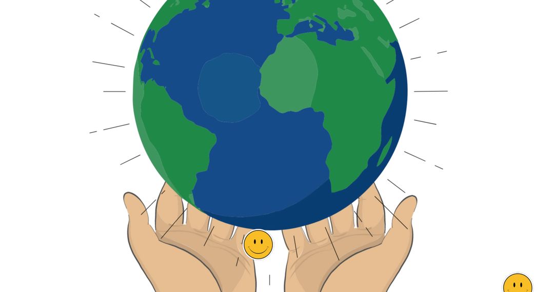 Hands Lifting Globe Surrounded by Emoticons