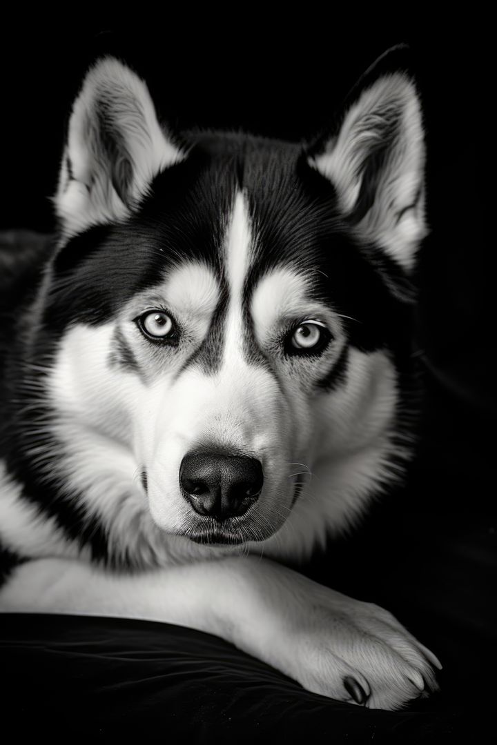 Siberian Husky Staring Intently in Black and White - Free Images, Stock Photos and Pictures on Pikwizard.com