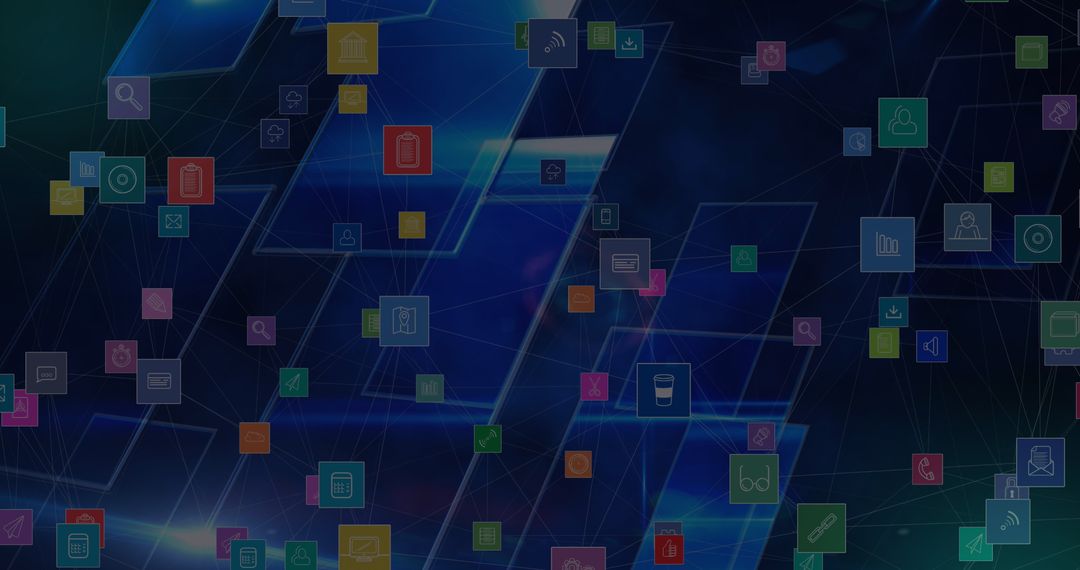 Futuristic Technology Icons on Geometric Digital Background