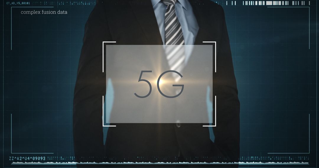 Businessman Interacting with Digital 5G Interface