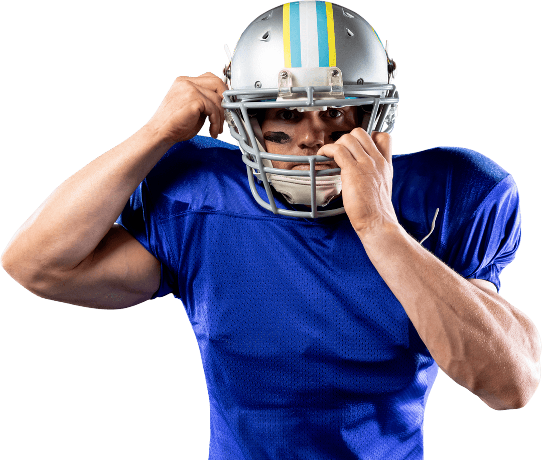 Transparent Image of Football Player Putting on Helmet