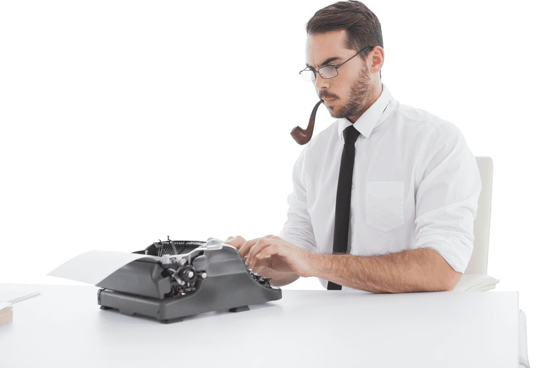 Transparent Writer Using Typewriter with Pipe in Mouth - Download Free Stock Images Pikwizard.com