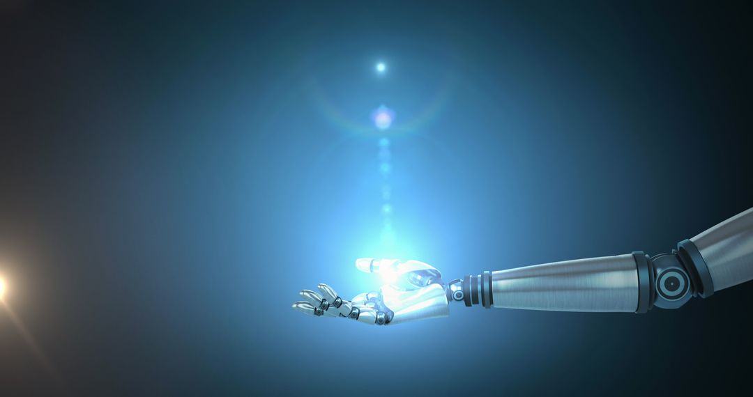 Robot Hand with Blue Light and Lens Flare Technology Concept
