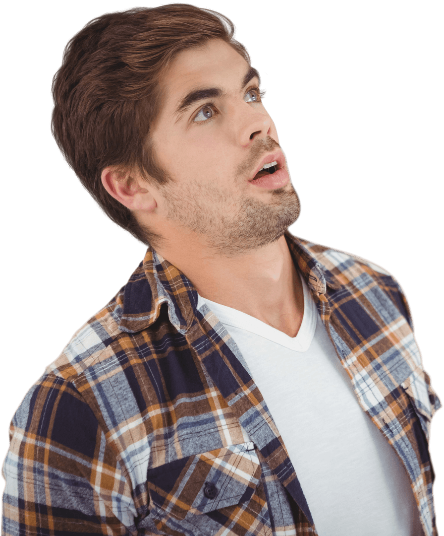 Surprised Individual in Casual Attire on Transparent Background