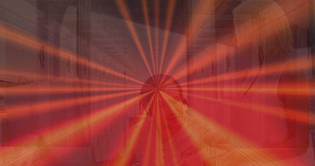 Caucasian Coworkers with Intersecting Red Lines Overlay in Technology Environment