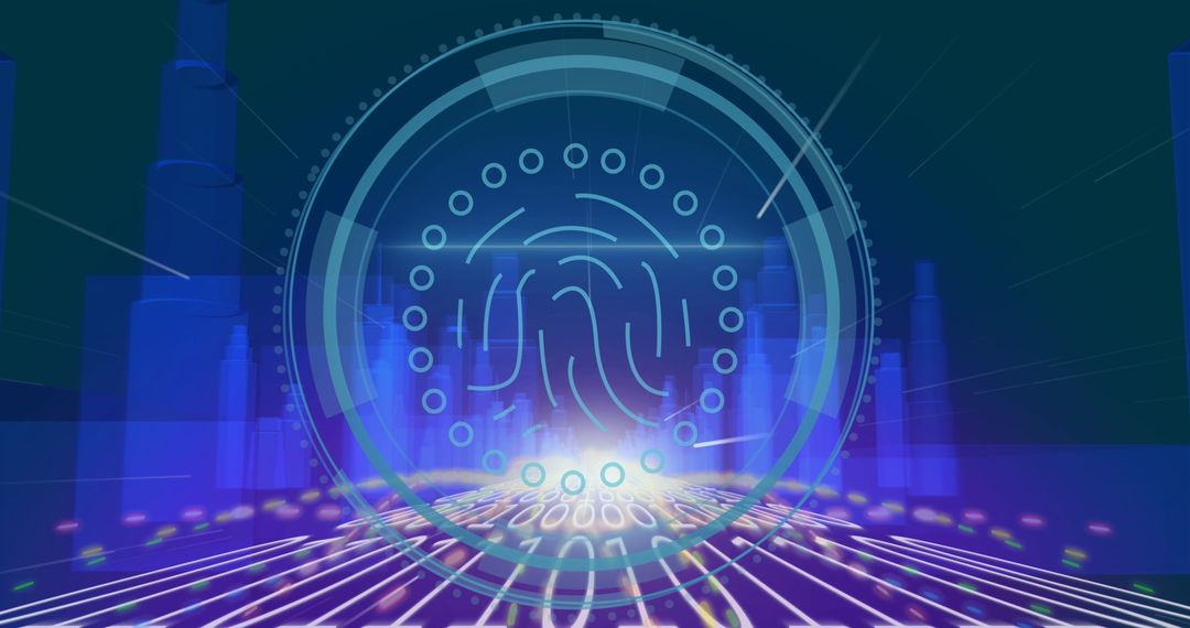Futuristic Digital Fingerprint Over Data-Driven Cityscape