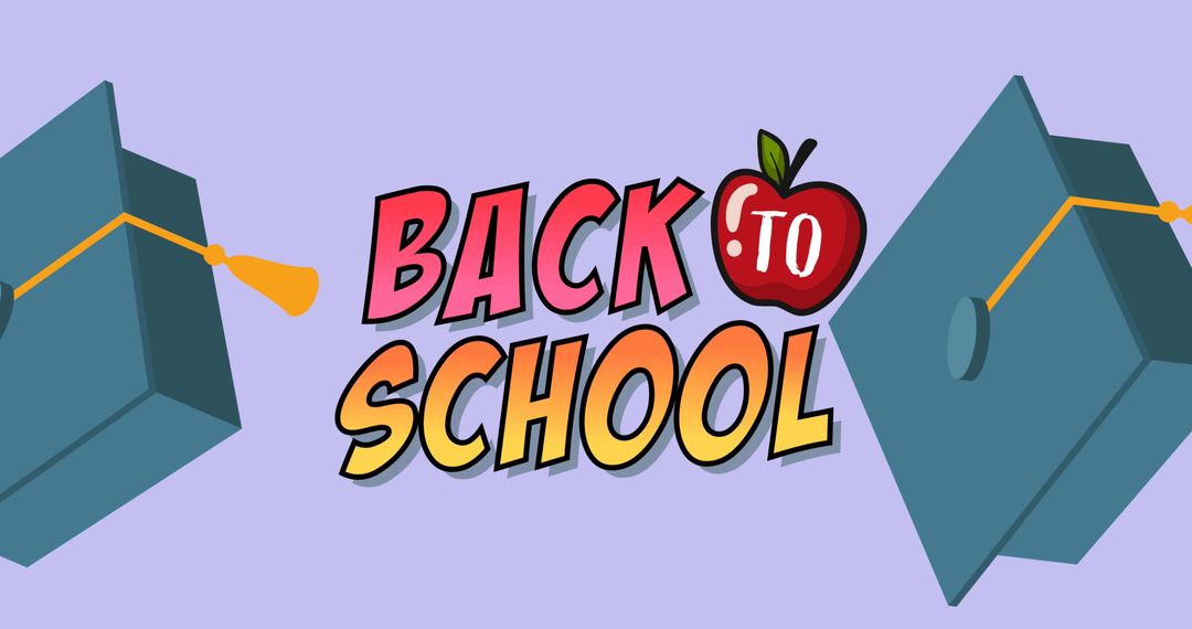 Back to School Colorful Graphic with Graduation Caps