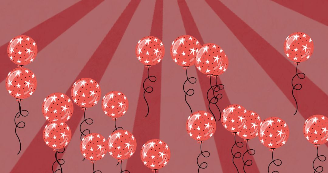 Celebratory Floating Red Balloons on Star Pattern Background