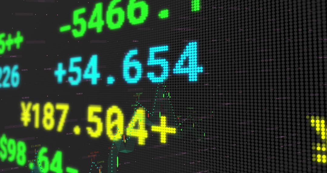 Stock Market Data Display with Fluorescent Numbers