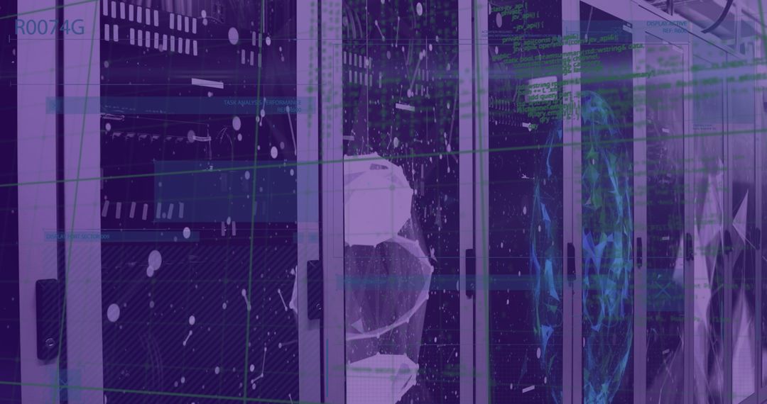 Digital Data Streams Flowing Through Server Room with Technology Interface