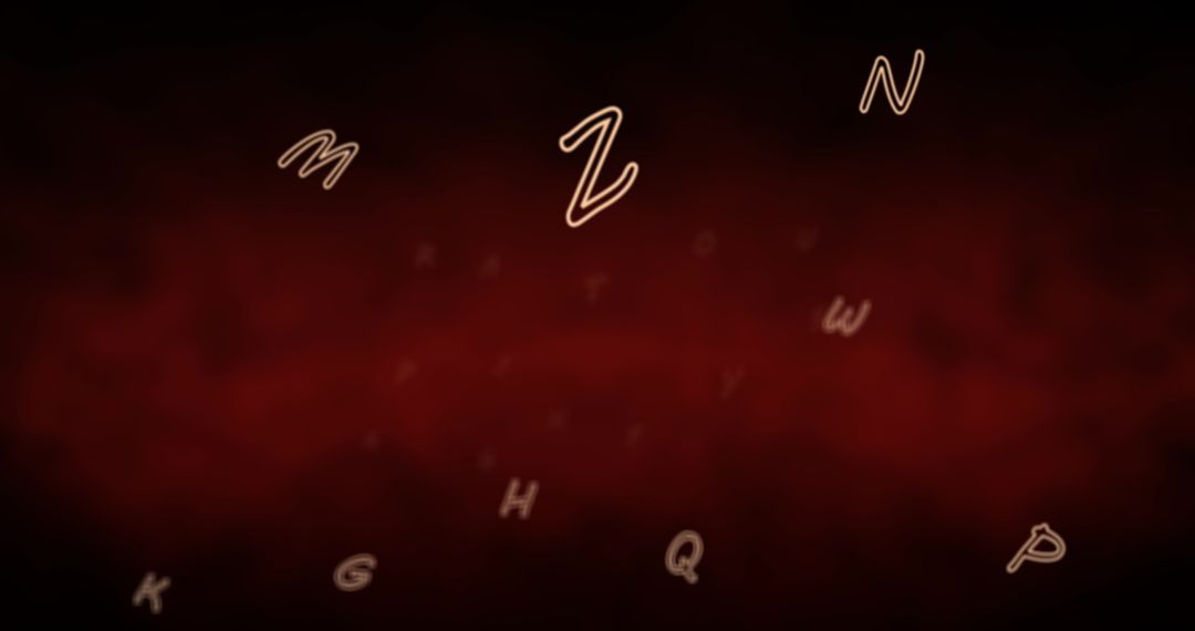 Glowing letters floating on dark red background