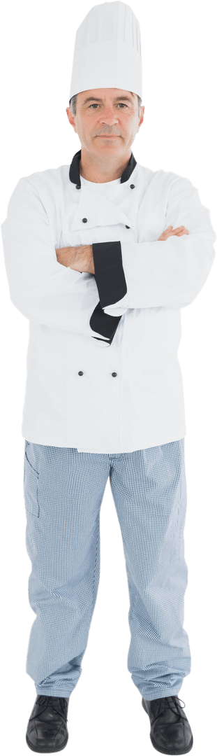 Transparent Portrait of Experienced Chef in Uniform with Crossed Arms