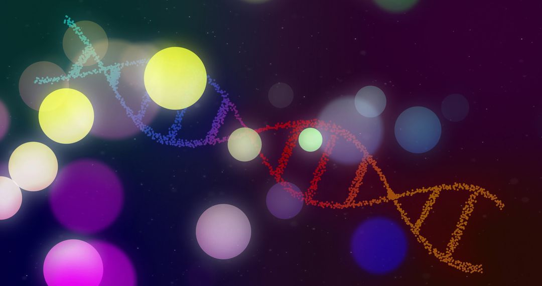 Digital DNA Strand Amidst Glowing Particles