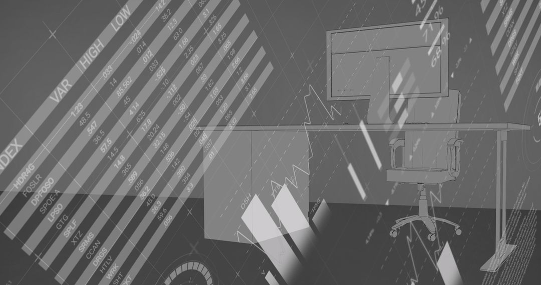 Futuristic Financial Data Visualization in an Office Setting