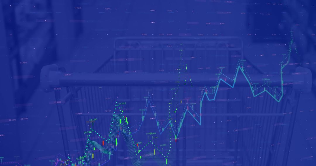 Digital Data Overlay on Shopping Cart Represents Market Trends