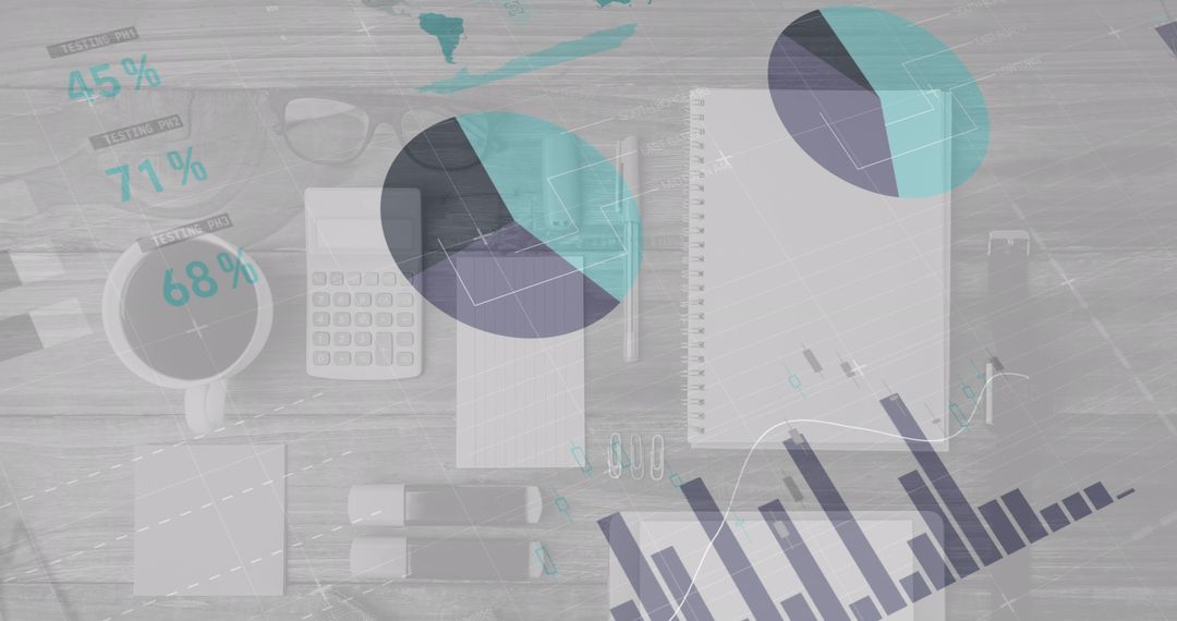 Futuristic Statistical Data Overlay on Office Desk