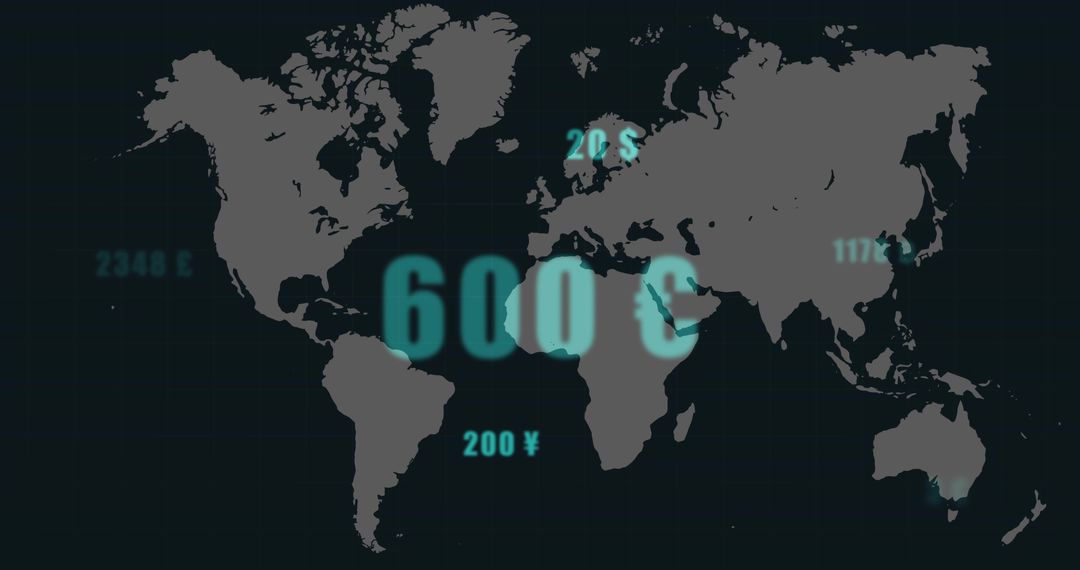 Glowing Currency Map on Digital Interface with Teal Highlights