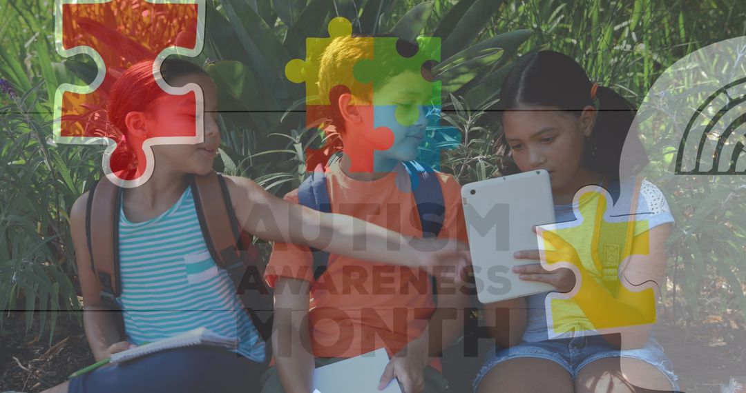 Children Using Tablets for Autism Awareness and Learning Support