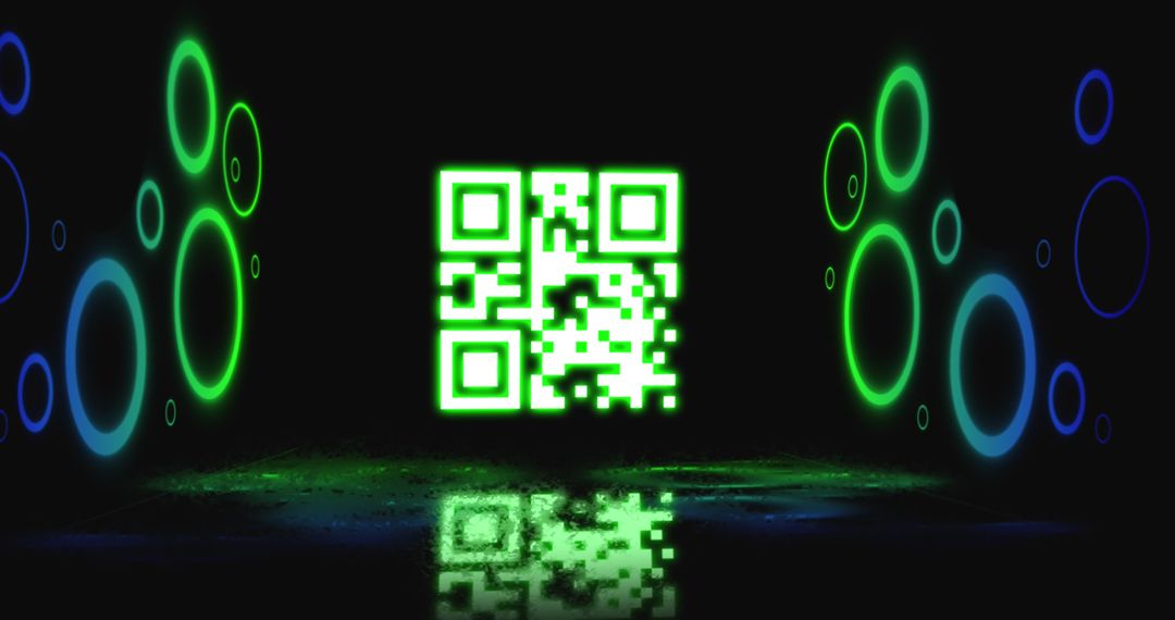 Neon QR Code with Abstract Glowing Circles