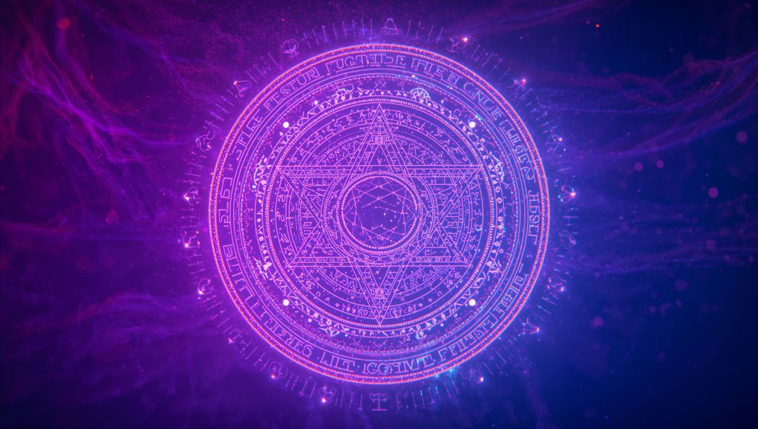 Floating Mystical Circle with Runic Energy in Cosmic Galaxy