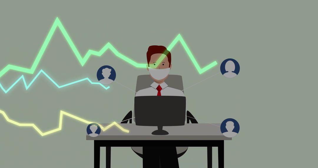 Businessman in Office Analyzing Data with Neon Graphs