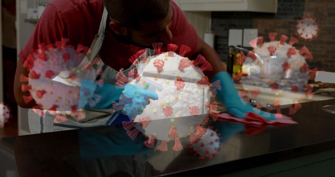Man Ensuring Kitchen Hygiene with Gloves during Pandemic