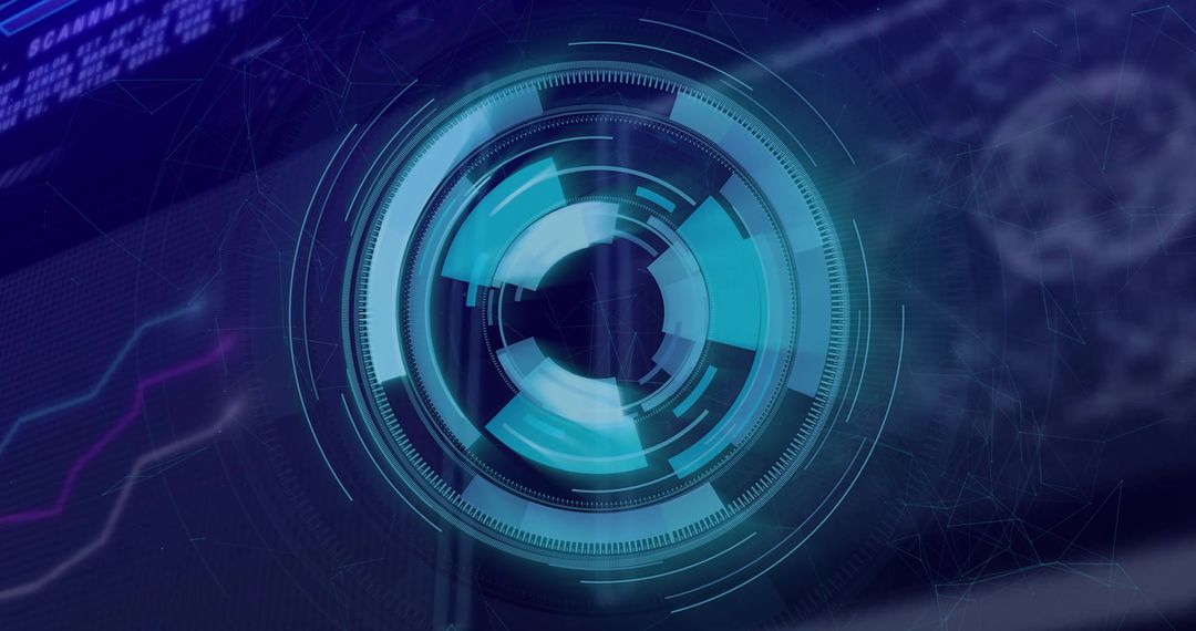 Futuristic Digital Interface with Concentric Rings and Holographic Graphs