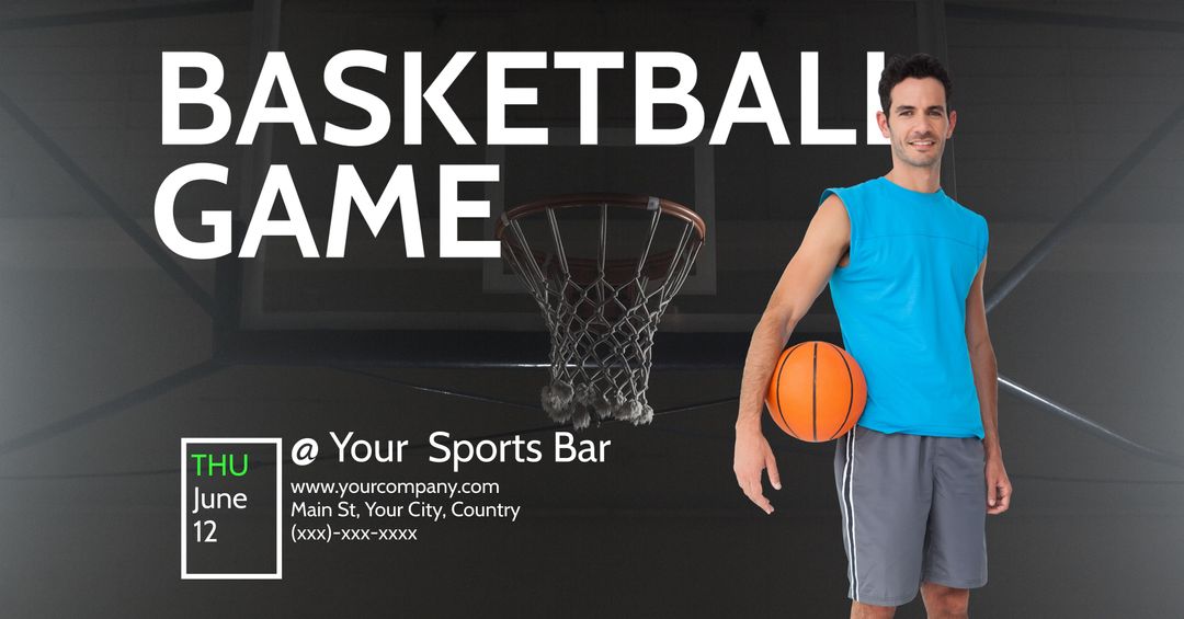 Basketball Event Poster: Athlete Posing with Basketball and Hoop - Download Free Stock Templates Pikwizard.com