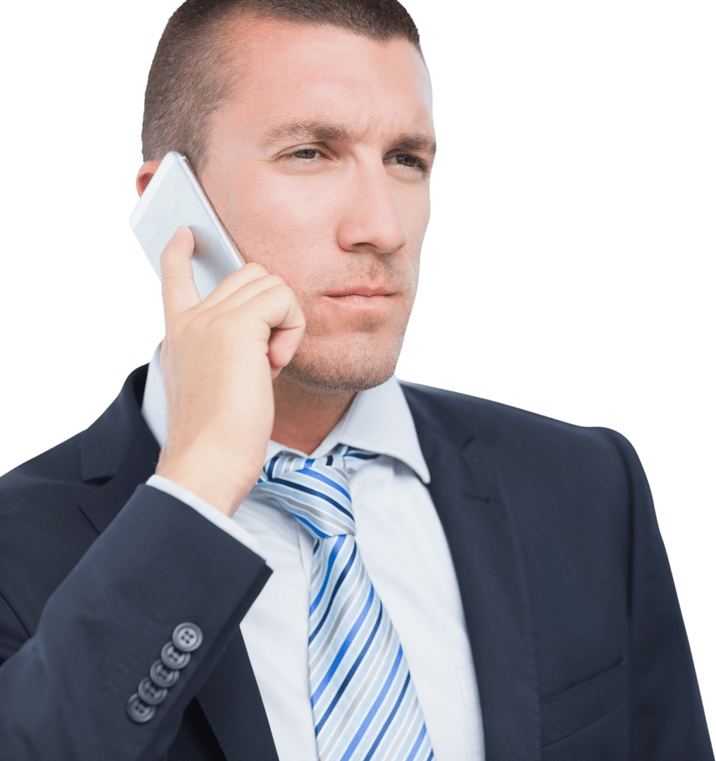 Transparent Image of Caucasian Businessman Talking on Smartphone