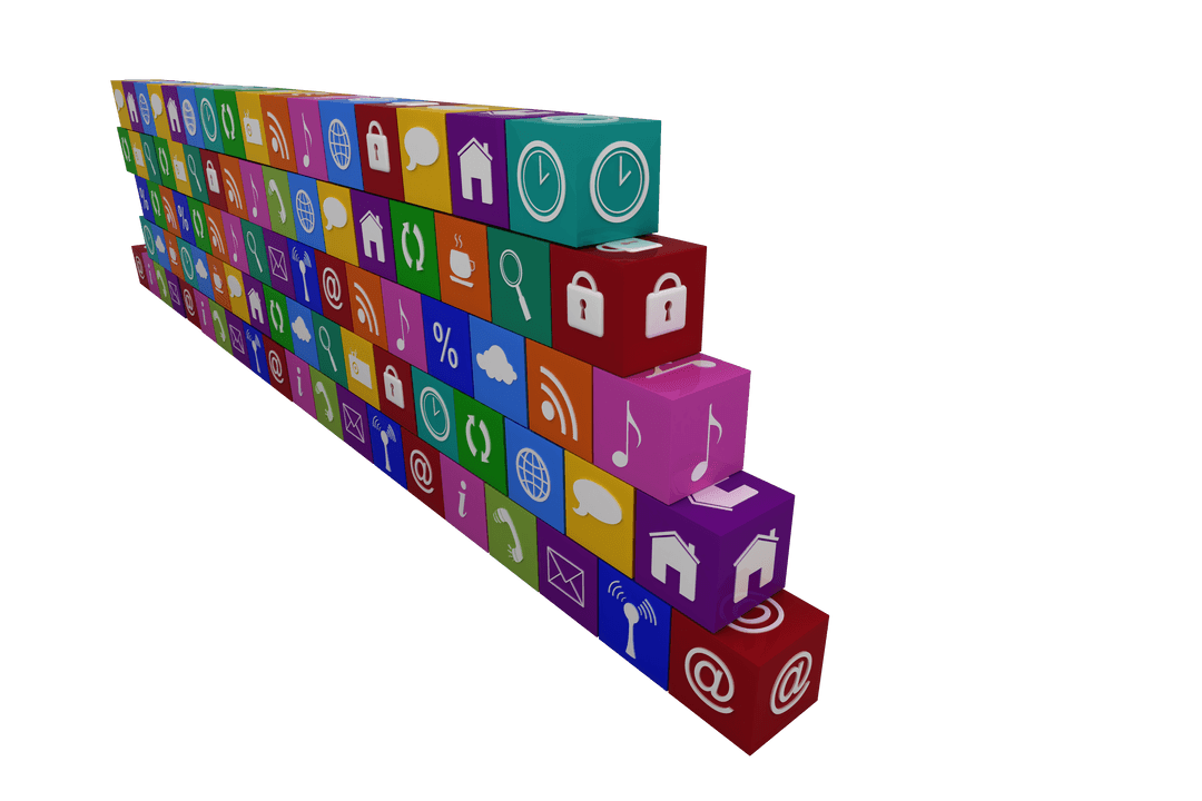 Transparent Cubes with Social Media and Communication Icons