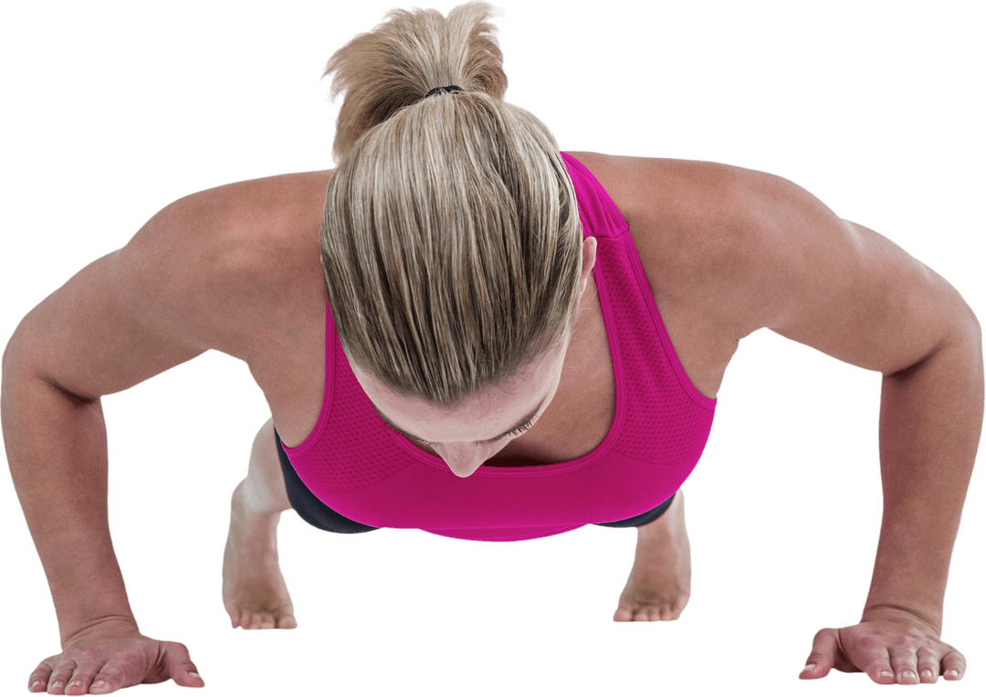 Transparent Top View Fit Woman Doing Push Ups Exercising