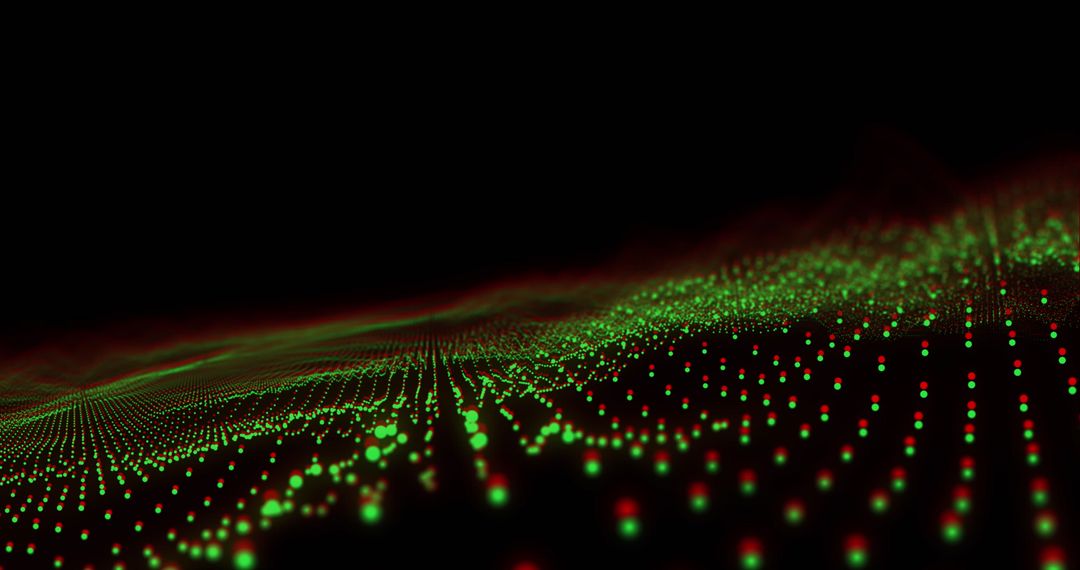 Green and Red Digital Particle Wave Landscape on Black