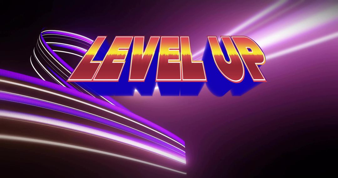 3D Neon Level Up Text in Futuristic Light Environment